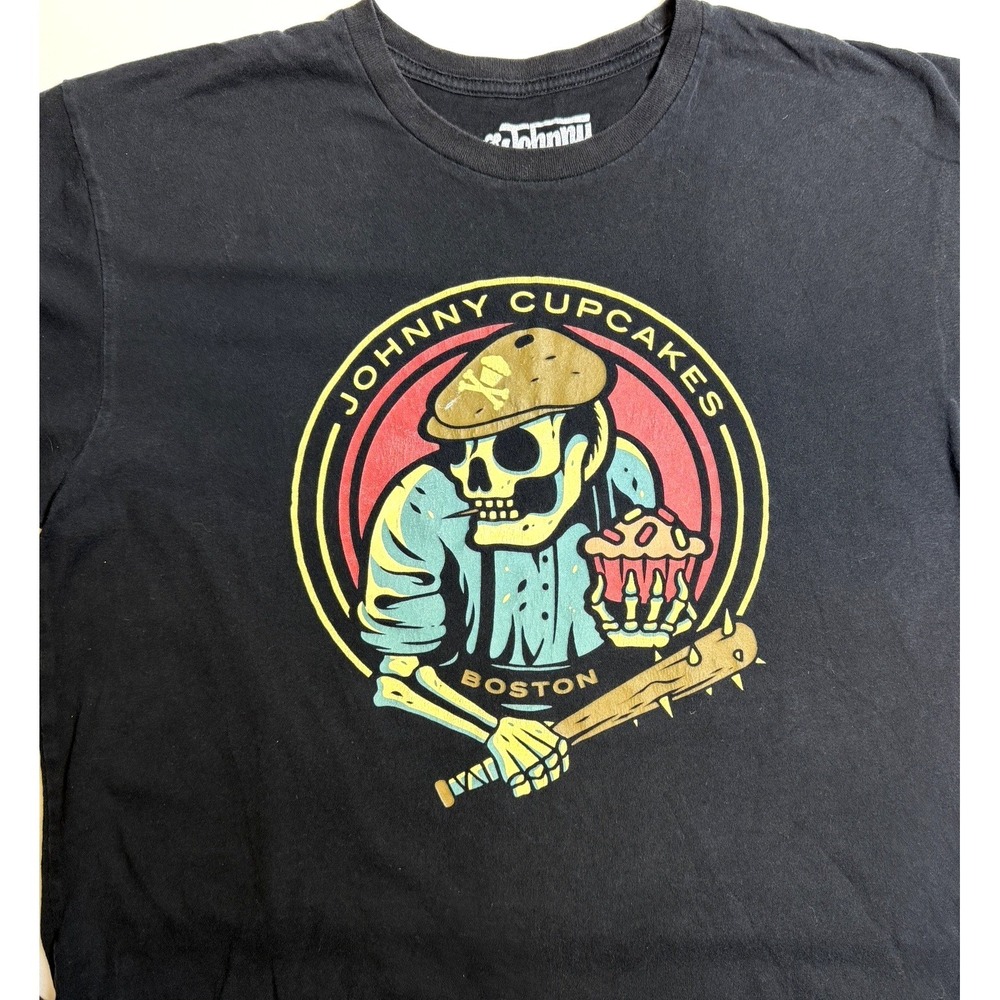 Johnny Cupcakes Boston Skull T Shirt Mens Size L Graphic Tee Black Streetwear